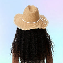 Khaki Raw Brim Sun Hat British Style Classic Straw Hat Rope Bowknot Jazz Fedora
