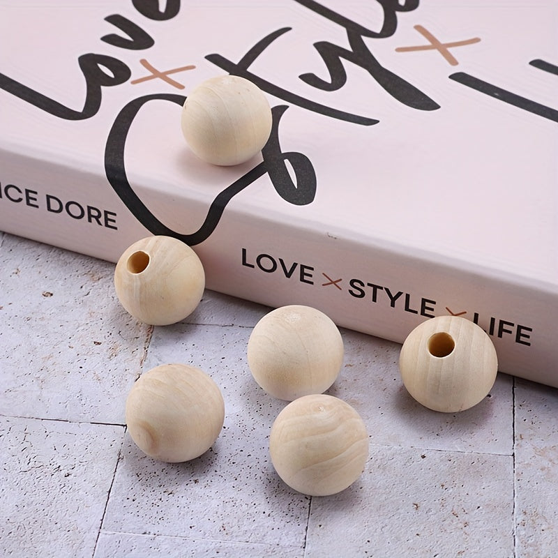 Unbleached Wooden Ball Bead DIY Accessories Necklaces No Holes 100pcs