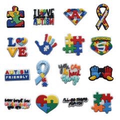 16pcs Jigsaw Pattern Shoe Charms For Clogs Jibts Bubble Slides Sandals