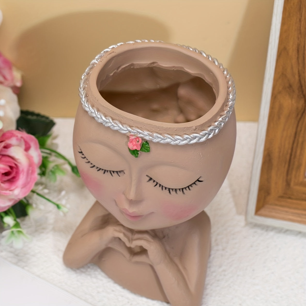 Ceramic Face Flower Pot with Drainage Hole - Home Office Garden Decor