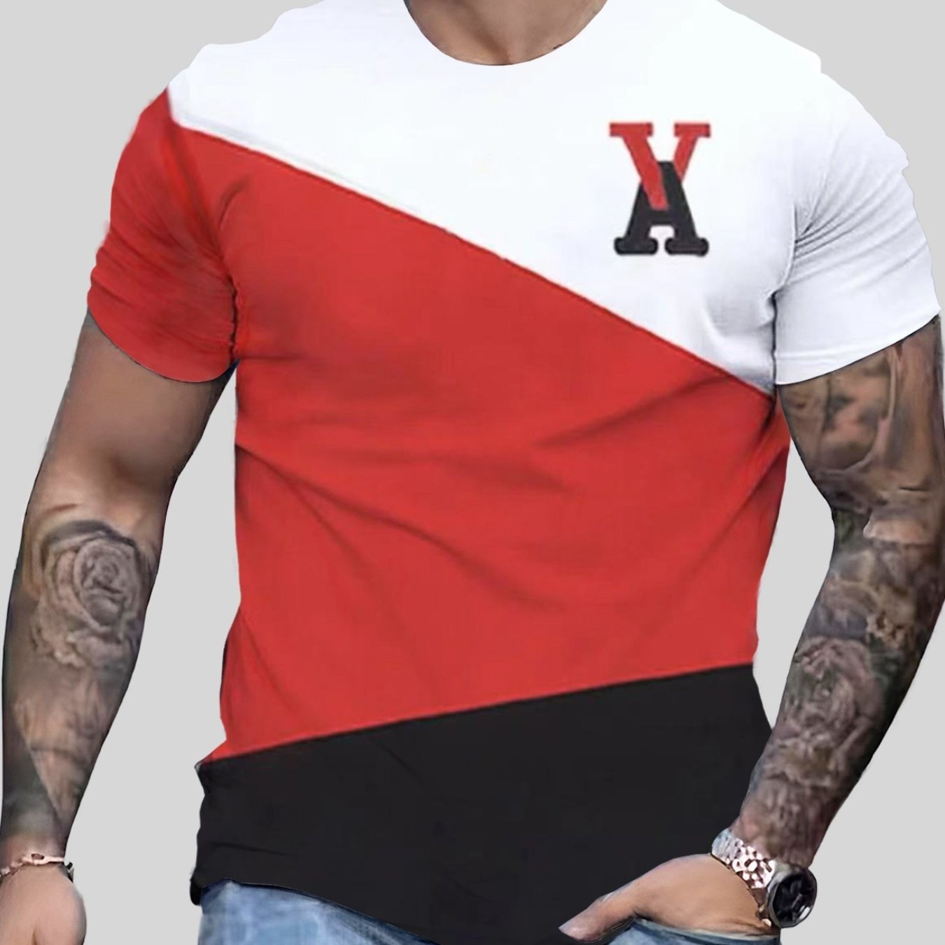Letter Pattern Men's Short Sleeve T-shirt Contrast Street Style