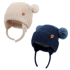 2pcs Baby Winter Beanie Hat Newborn Infant 100% Cotton Lining Warm Knitted Hat