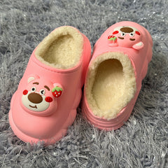 Kids Cartoon Bear Fleece House Shoes, Non-Slip Soft Bottom Indoor Shoes