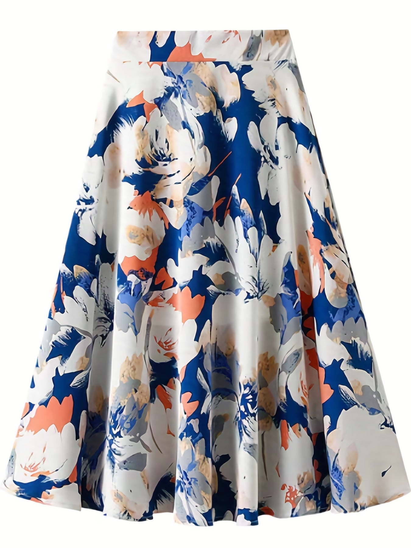  Floral Print High Rise Swing A line Maxi Skirt