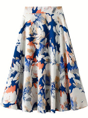  Floral Print High Rise Swing A line Maxi Skirt