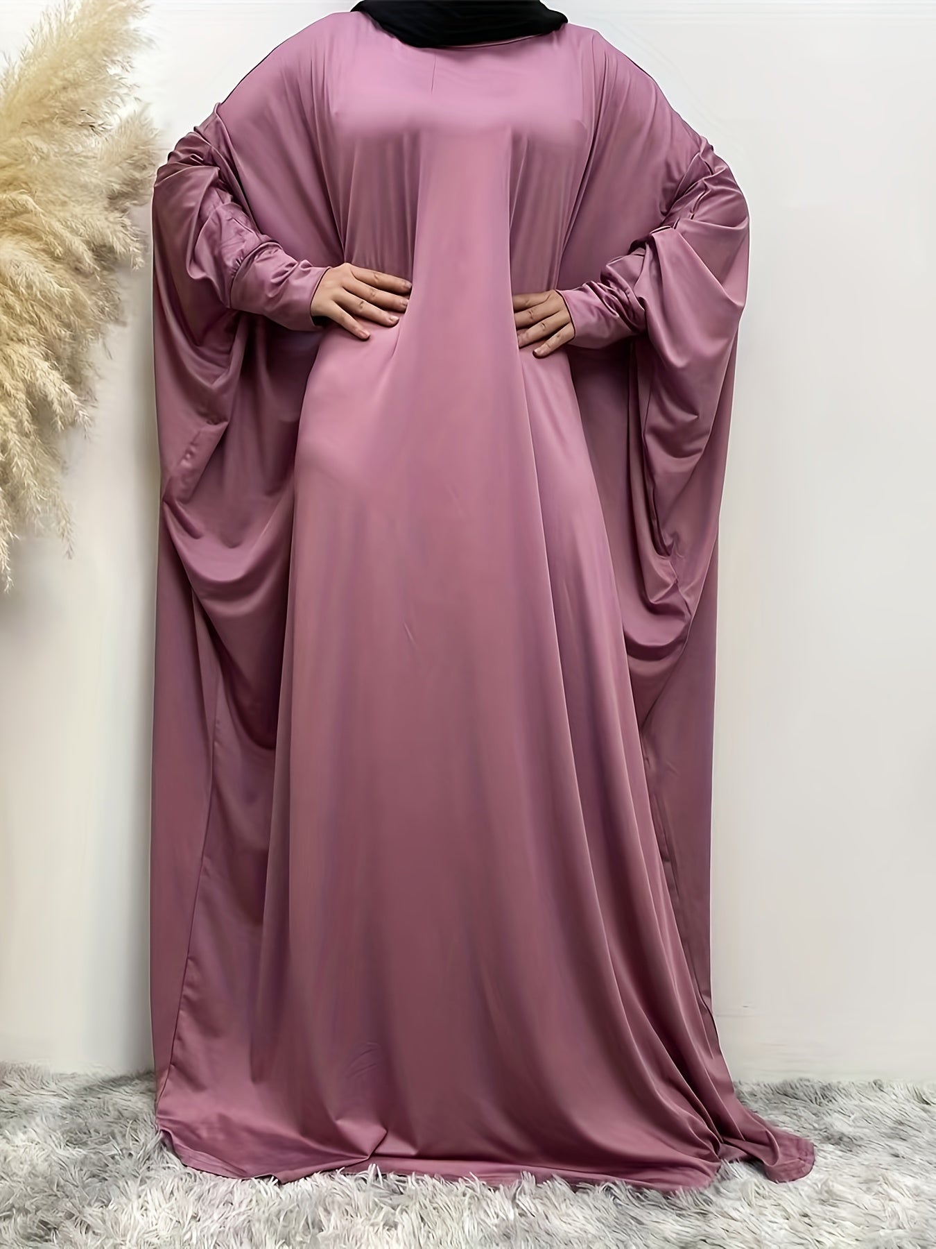  Casual Abaya Dress Women Solid Batwing Sleeve Loose Maxi Dress