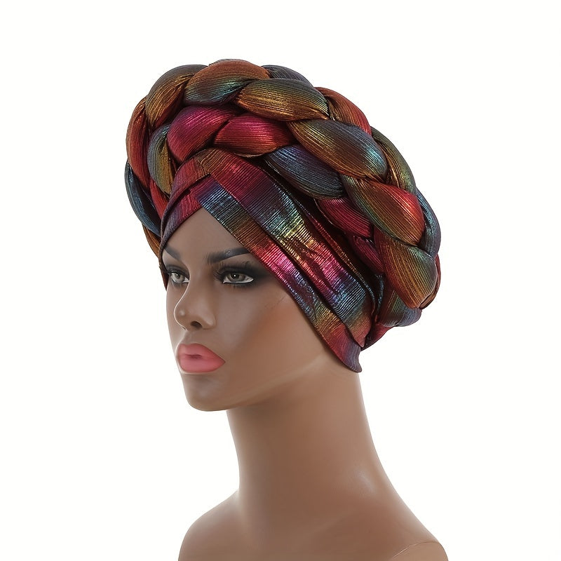 Wine Red Gradient Turban Cap Double Layer Braided Hijab