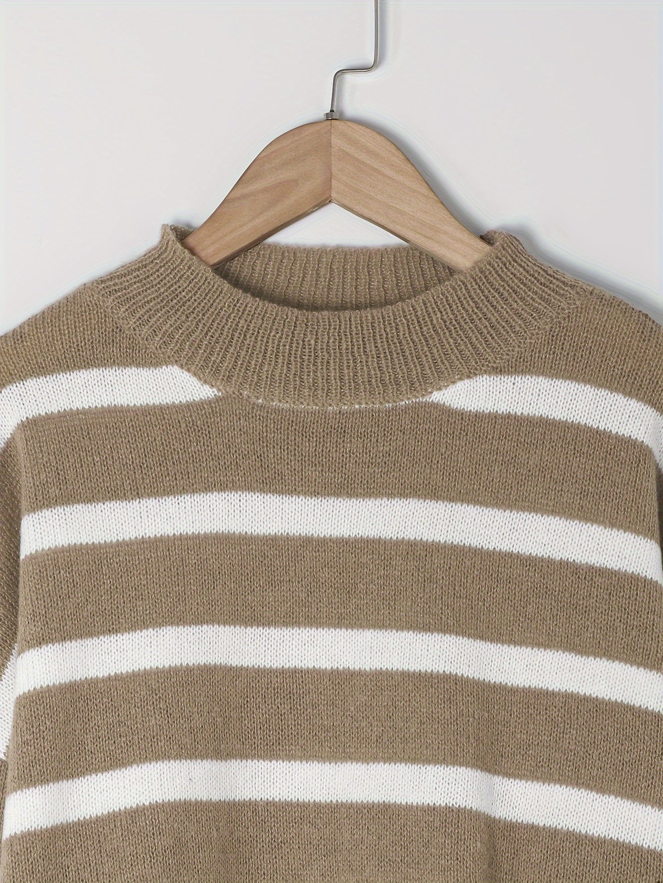  Striped Button Detail Long Sleeve Sweater