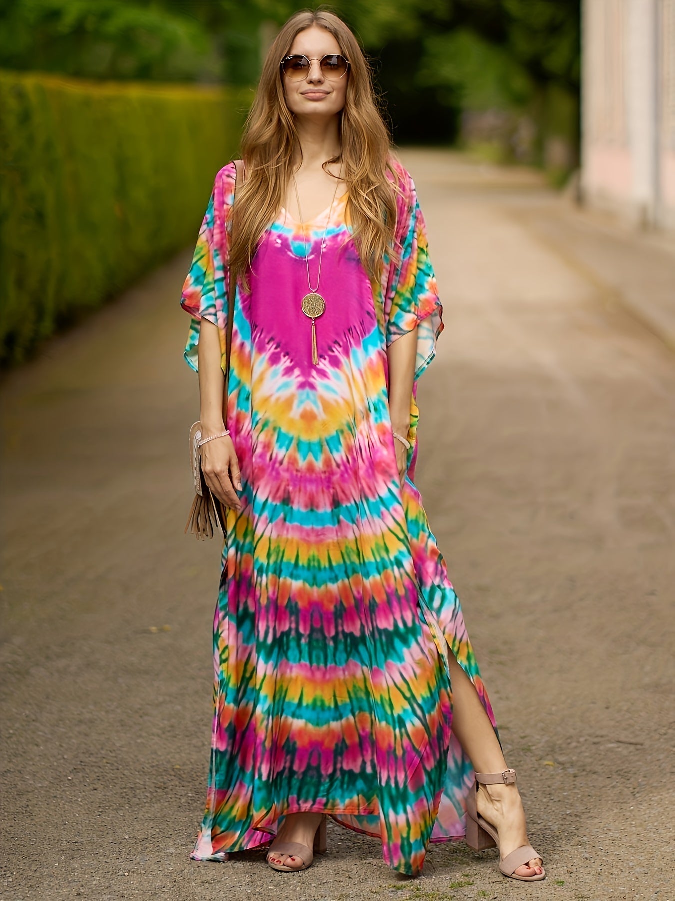  Butterfly Print V Neck Cover Up Dress