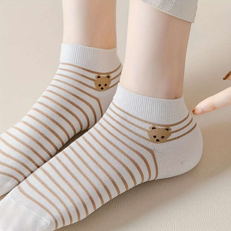 5 Pairs Thin Bear Print Short Socks for Women