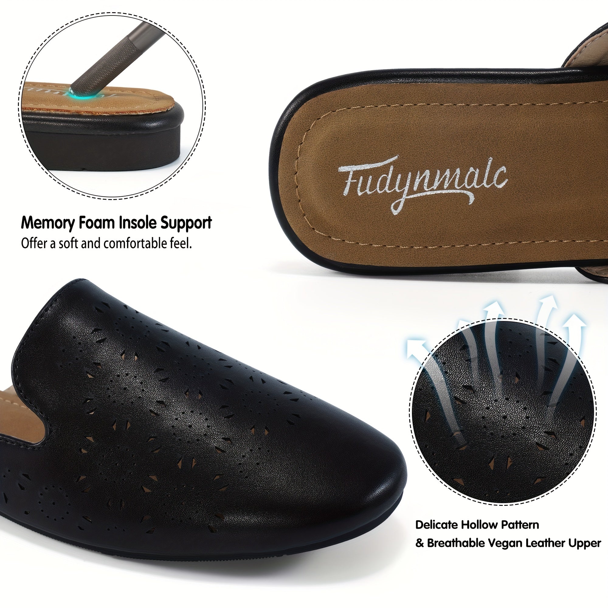 Women's Perforated Flat Mules Closed Toe Slip On Backless Loafers