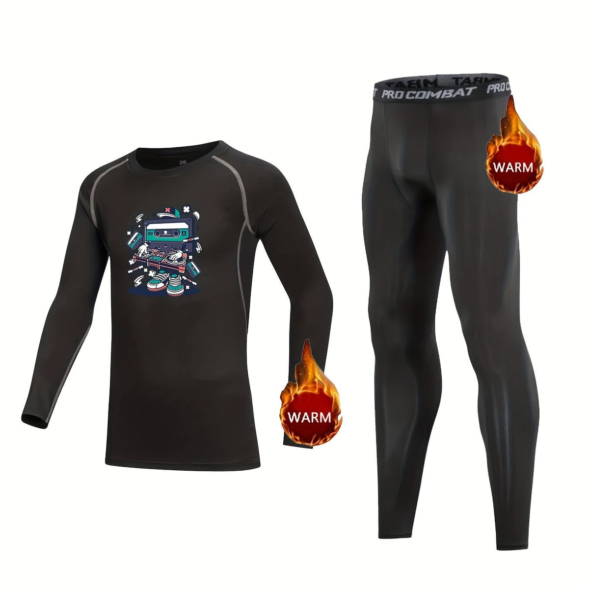 2pcs Kids Compression Fleece Sets Cartoon Pullover & Pants