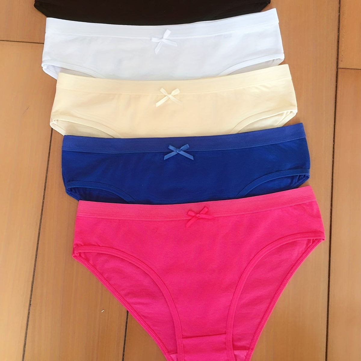 5pcs Low Waist Bow Tie Sports Briefs Comfy & Breathable Intimates Panties