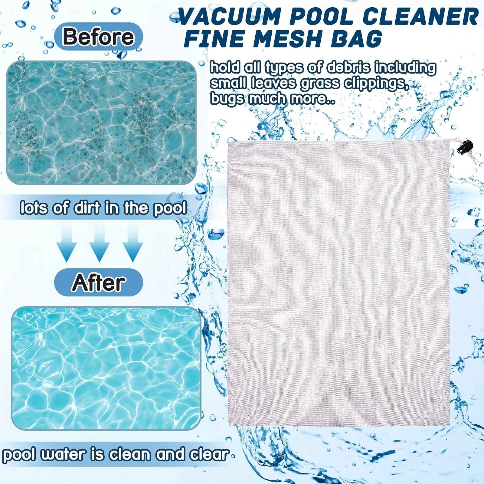 8pcs Pool Vacuum Filter Bags Fine Mesh Bags Reusable Fine Sewn Mesh Filter Bags
