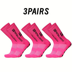 3 Pairs Breathable Soccer Socks, Letter Pattern, Non-slip, Mid-calf
