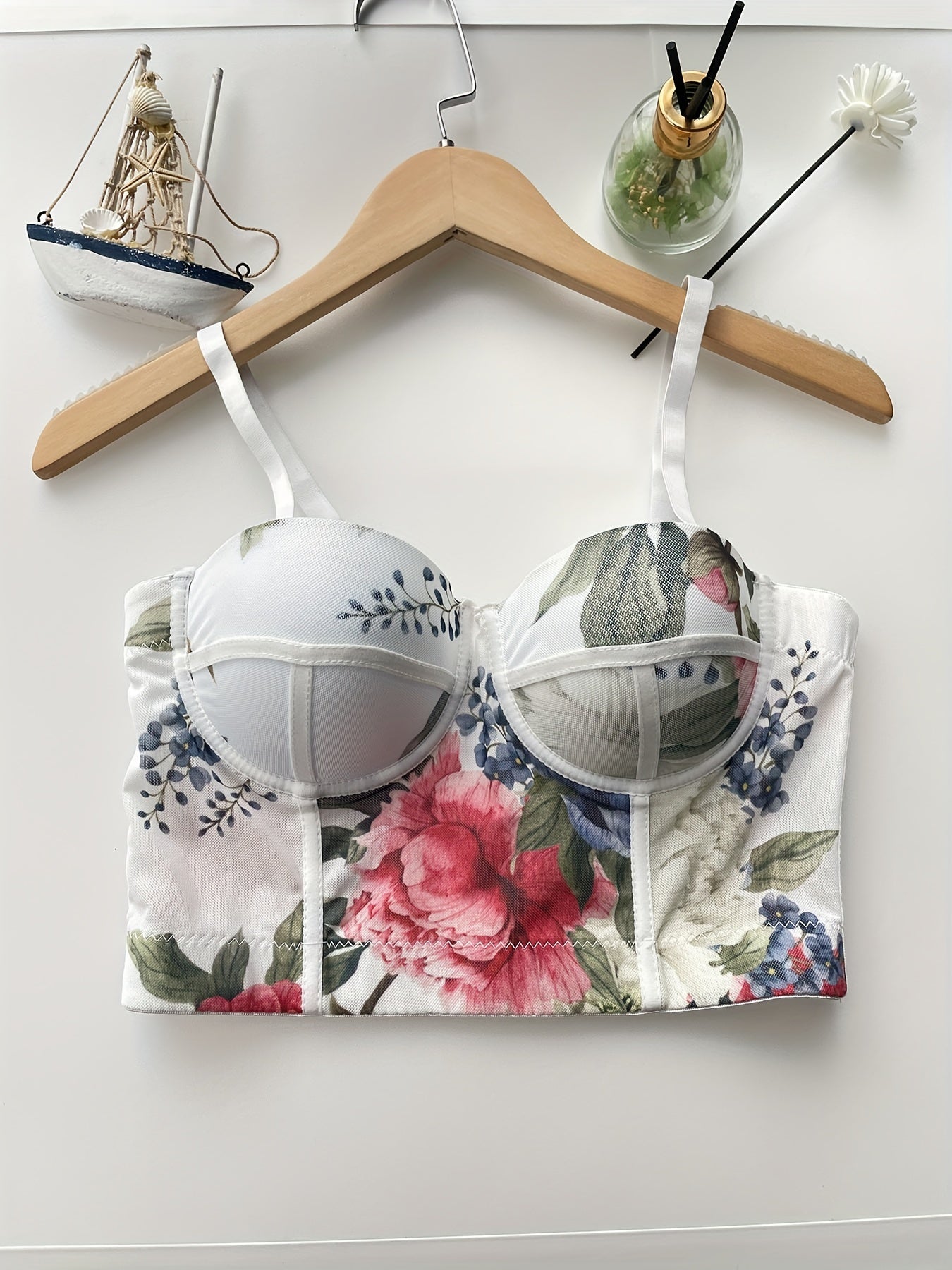 Floral Print Cami Corset Bustier Tummy Control Push Up Slimmer Body Shaper