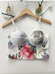 Floral Print Cami Corset Bustier Tummy Control Push Up Slimmer Body Shaper