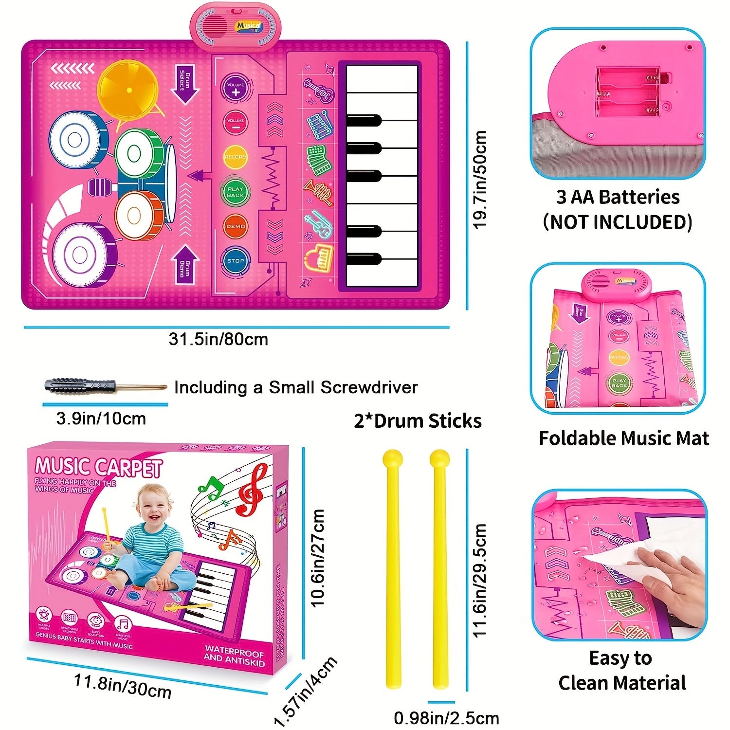 2 in 1 Baby Piano Keyboard & Drum Floor Mat