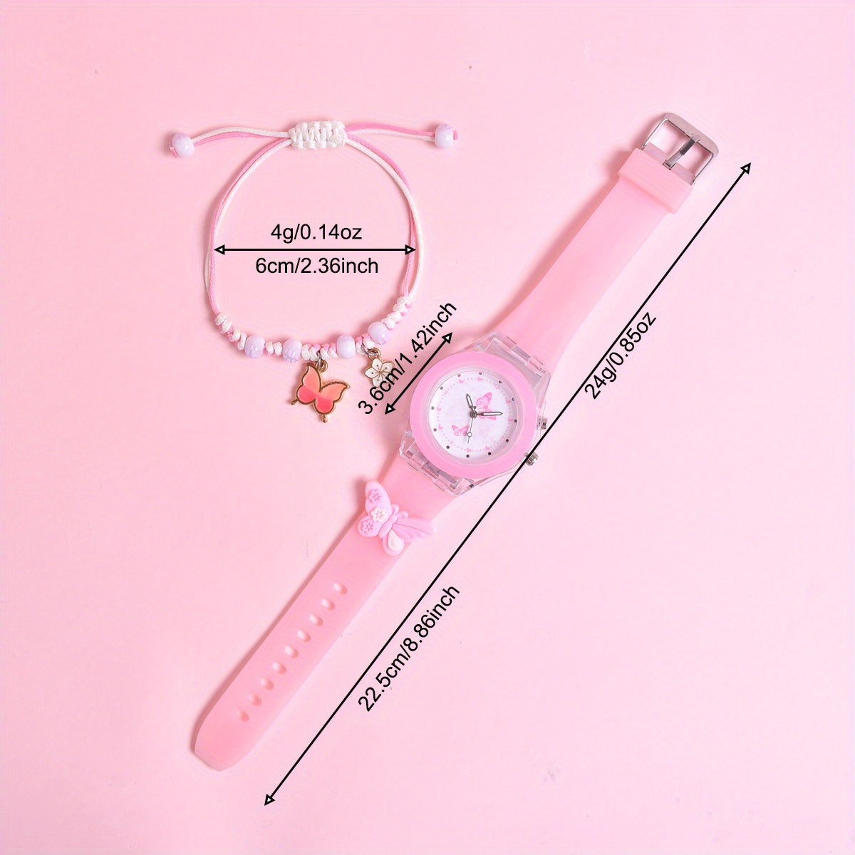 Silicone Butterfly Strap Girls' Watch Set