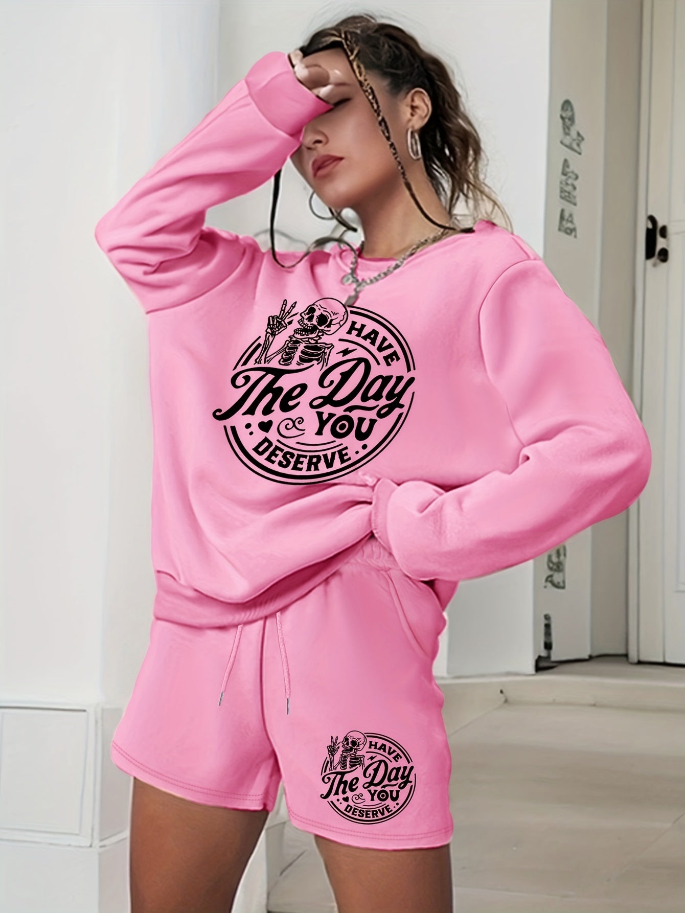  Halloween 2pcs Set Graphic Sweatshirt & Shorts Outfits