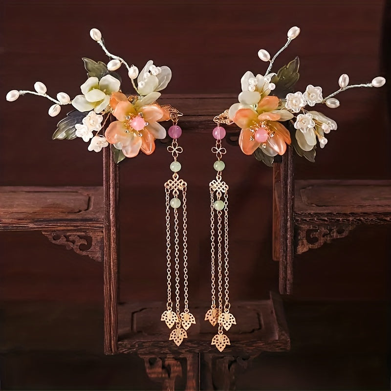 Chinese Style Flower Hair Clip With Pendant Bridal Wedding Hair Accessories