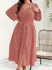  Ditsy Floral Print Long Sleeve V Neck Dress