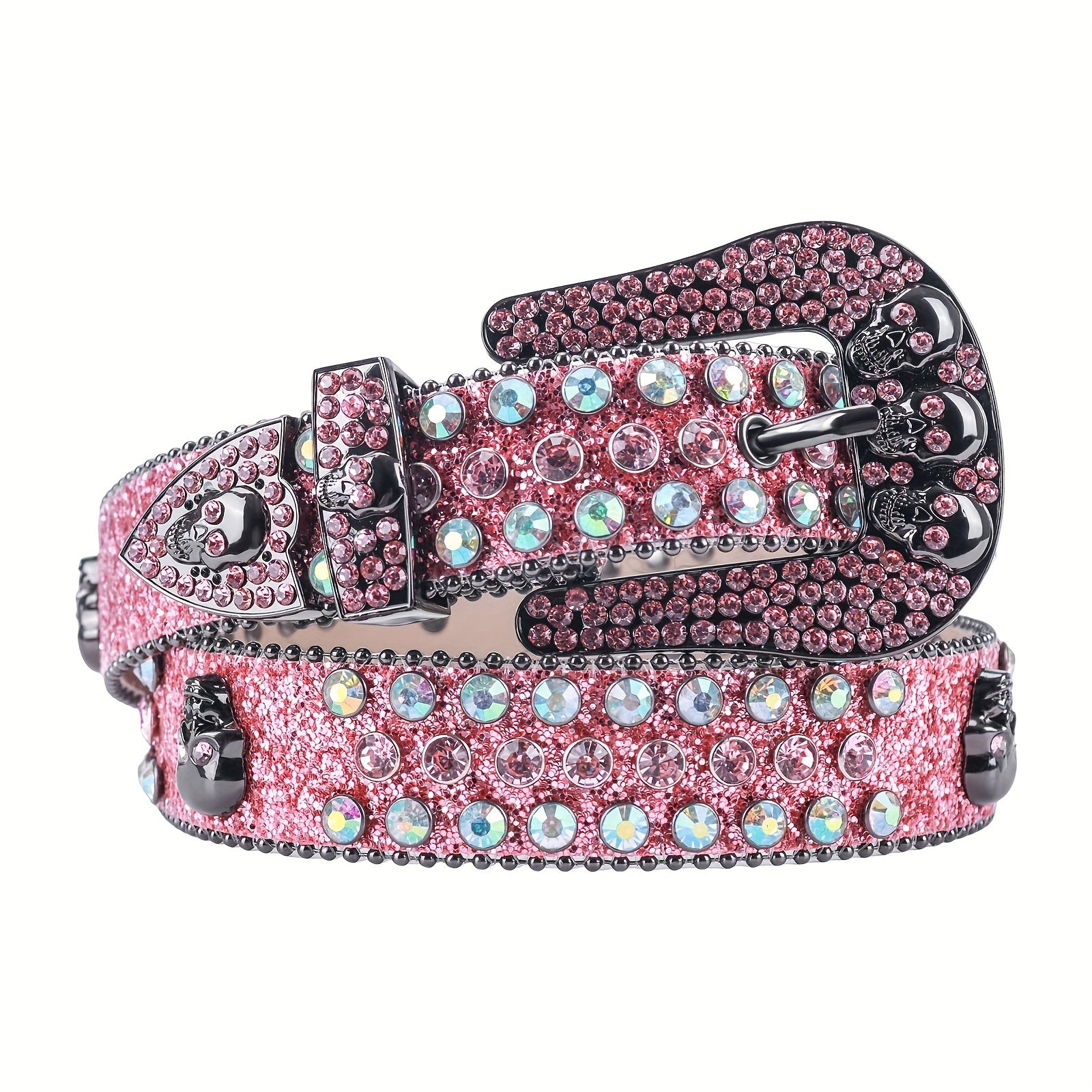 Rhinestone Skull Cowboy Leather Belt Sparkle Studded Belts