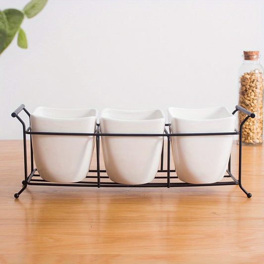 Ceramic & Fork Holder Set with Iron Frame Kitchen Storage