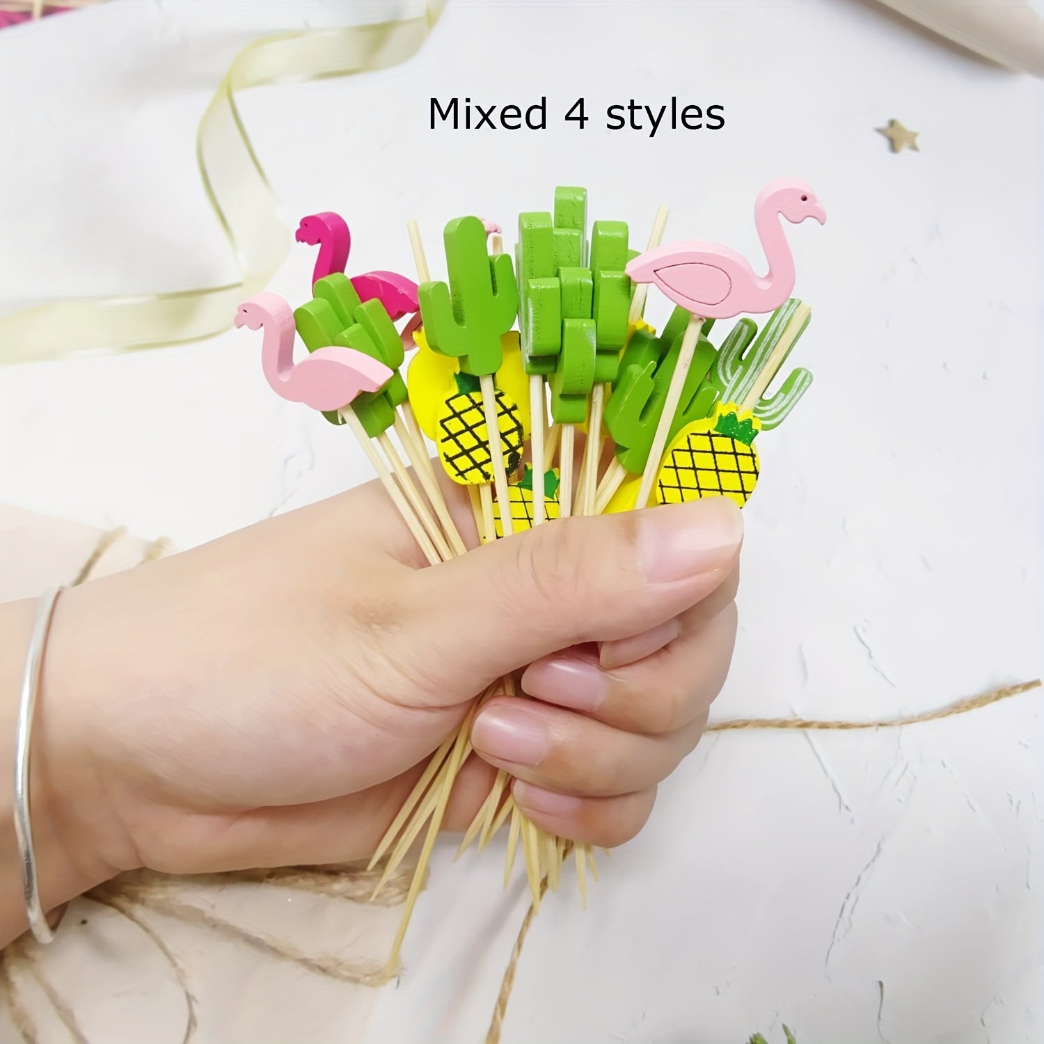 100pcs Hawaiian Luau Cocktail Picks Bulk Tropical Party Food Skewers