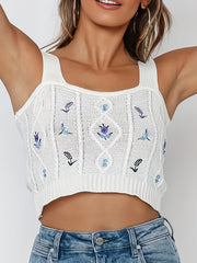 Boho Flower Embroidered Tank Top for Women