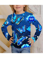Sequin Butterfly Night Effect Print T shirt Girls' 3D Print Tees For Party