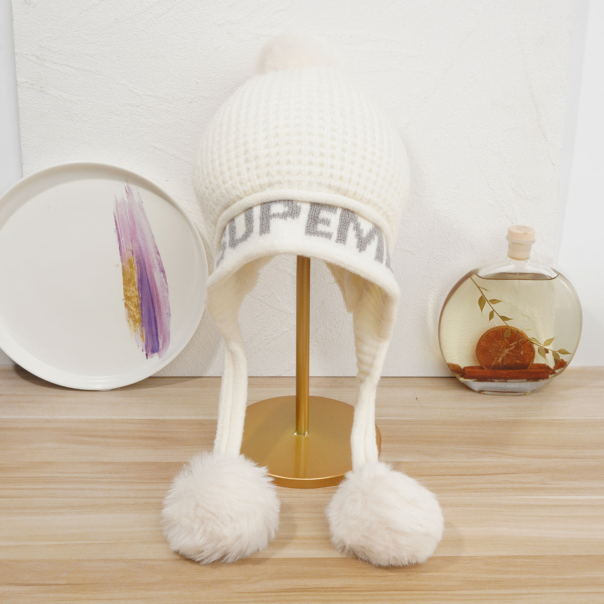 Women's Winter Pom Pom Knit Hat with Scarf