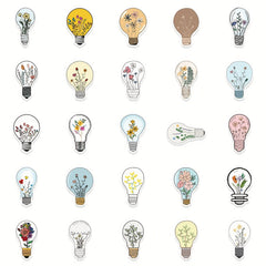 50 Cartoon Light Bulbs Flowers Graffiti Stickers DIY Waterproof Stickers