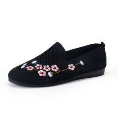 Women's Floral Embroidered Mesh Flat Shoes Lightweight Casual Footwear