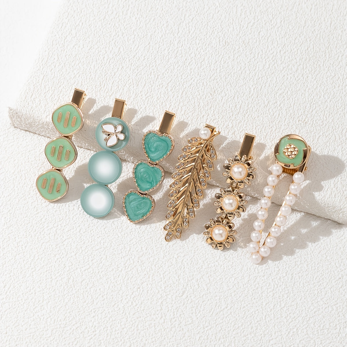 6pcs Multicolor Faux Pearl Flower Hairclip Barrette Set
