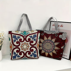 Floral Embroidered Tote Bag Canvas Shoulder Bag Large Capacity