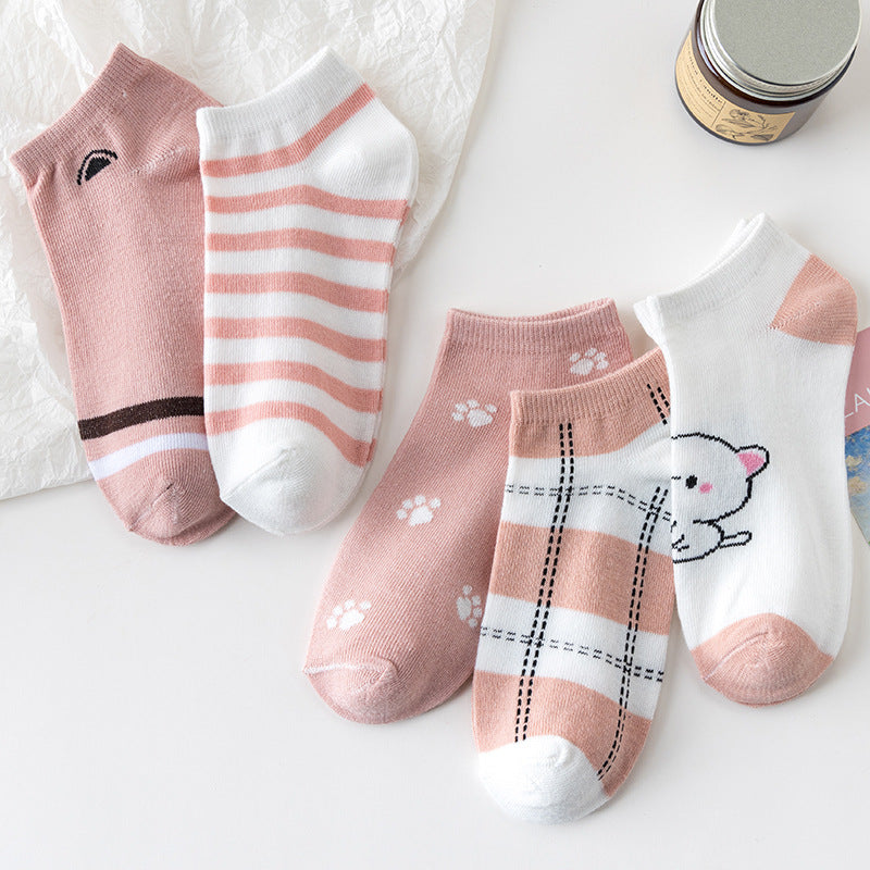 5 Pairs Striped Boat Socks for Men & Women