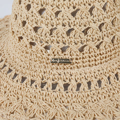 Boho Crochet Straw Visor Hat Metal Label Lightweight Sunscreen Cap