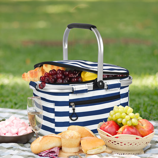 32L Large Picnic Basket with Insulated Aluminum Frame - Foldable and Stylish