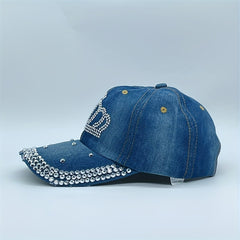 Rhinestone Crown Distressed Baseball Cap Casual Sun Hat