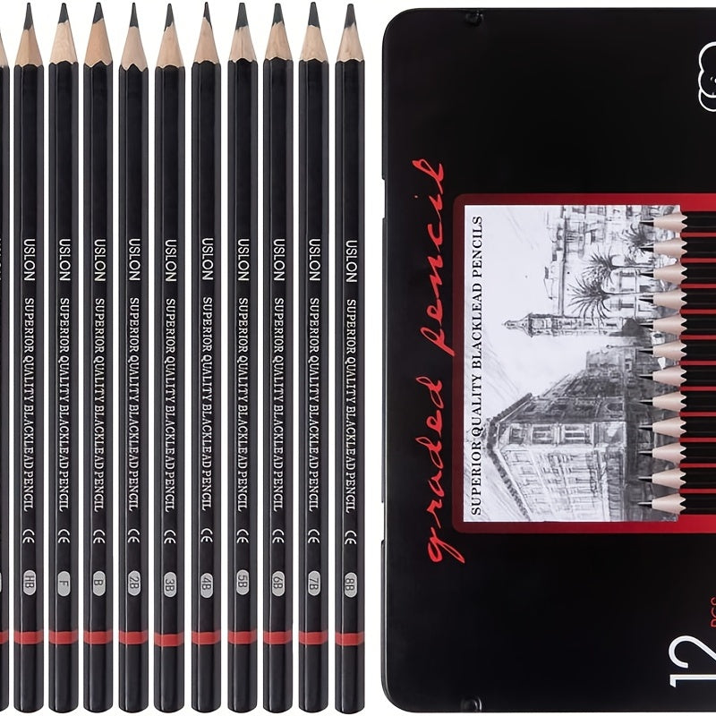 12pc Set Drawing Sketch Pencils 8B 2H Medium for Art Sketching Shading