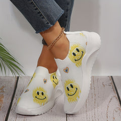 Smiling Face Print Mesh Running Shoes Lightweight Outdoor Sport Sneakers