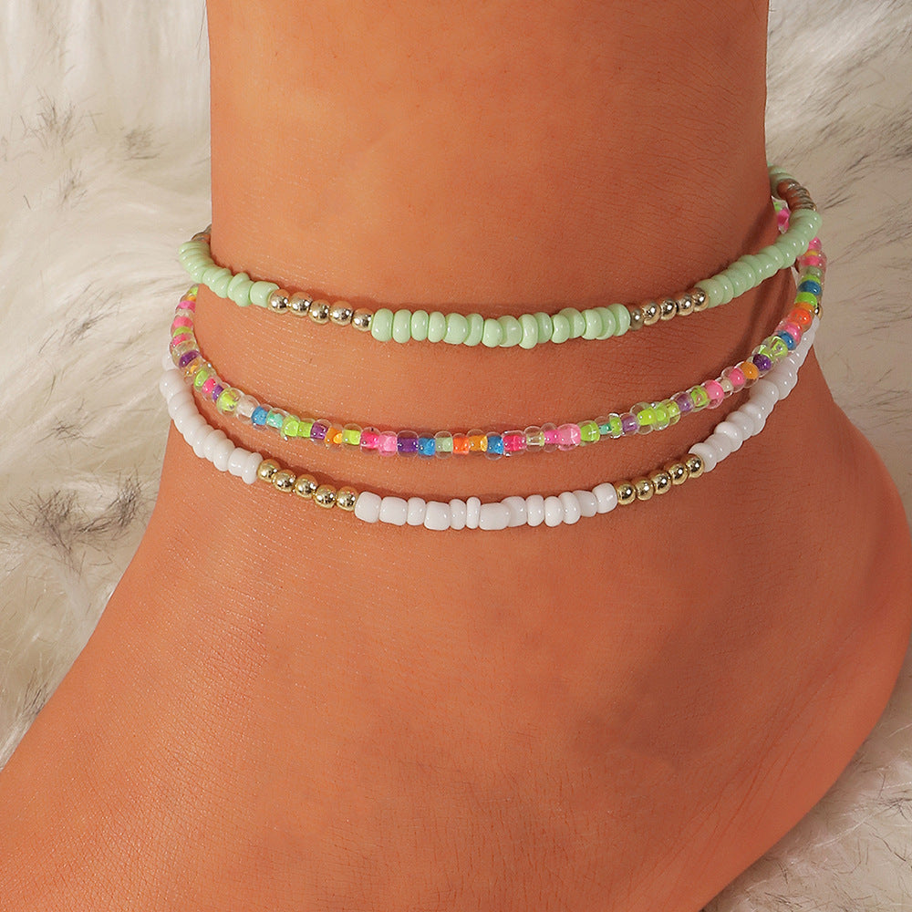 Colorful Beaded Anklet Set - Summer Beach Jewelry