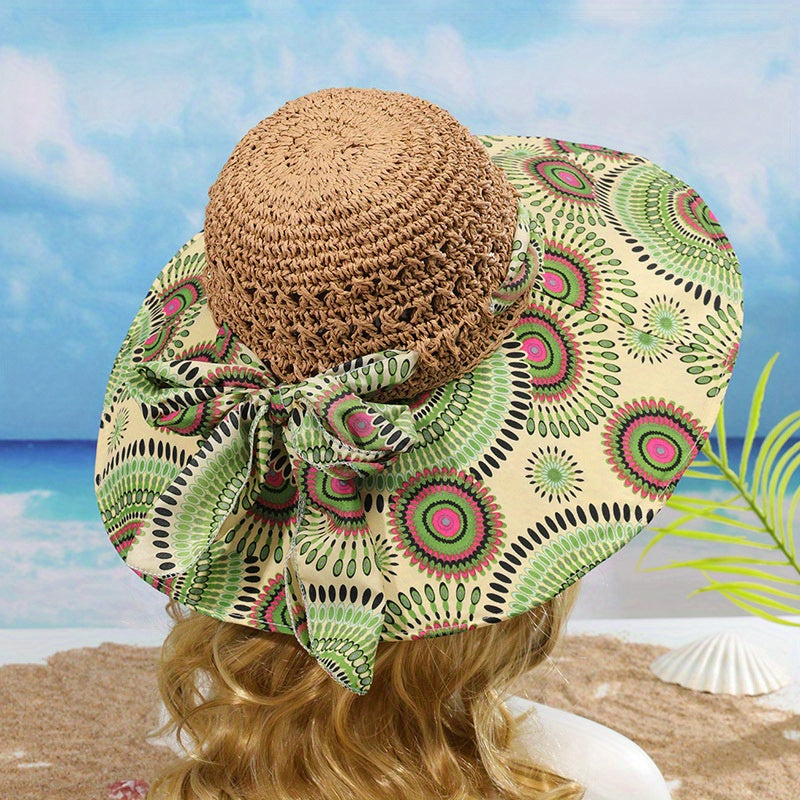 Boho Floppy Straw Sun Hat Wide Brim Beach Hat