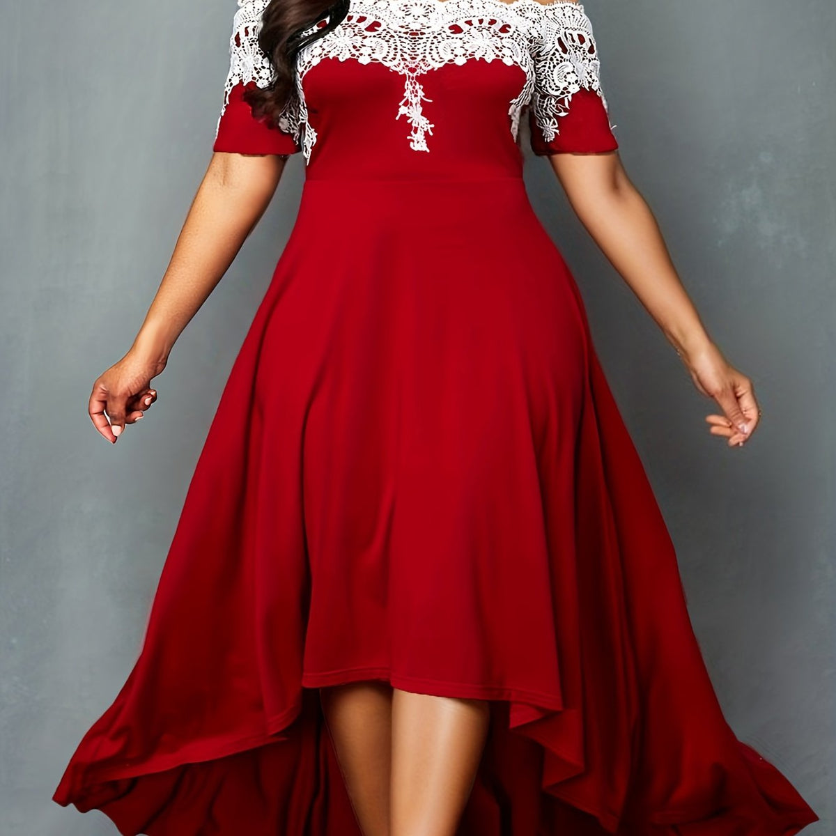  Casual Dress Women's Plus Colorblock Lace Off Shoulder Maxi Dress