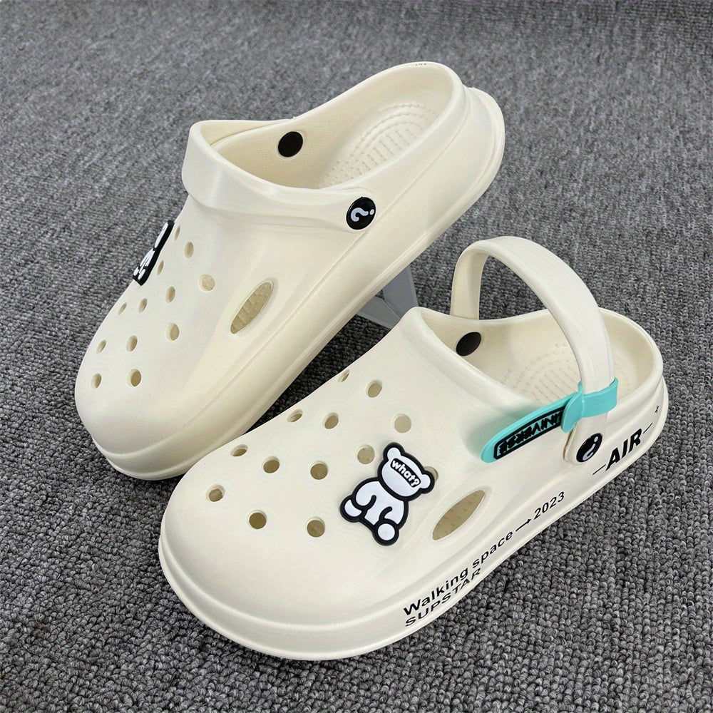 Men's Cartoon Bear Clogs w/ Charms Garden Shoes Non Slip Sandals