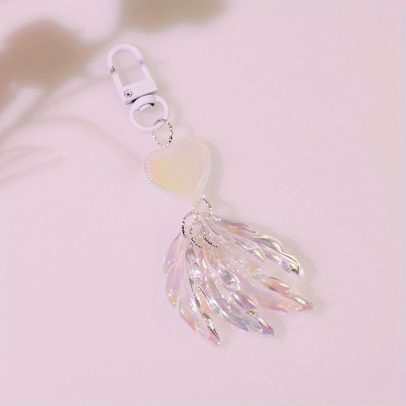 Y2K Faux Pearl Feather Shape Keychain Pendant Sweet Key Ring Bag Accessories