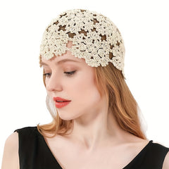 Crochet Beanie Flower Hollow Out Knitted Cloche Skull Cap