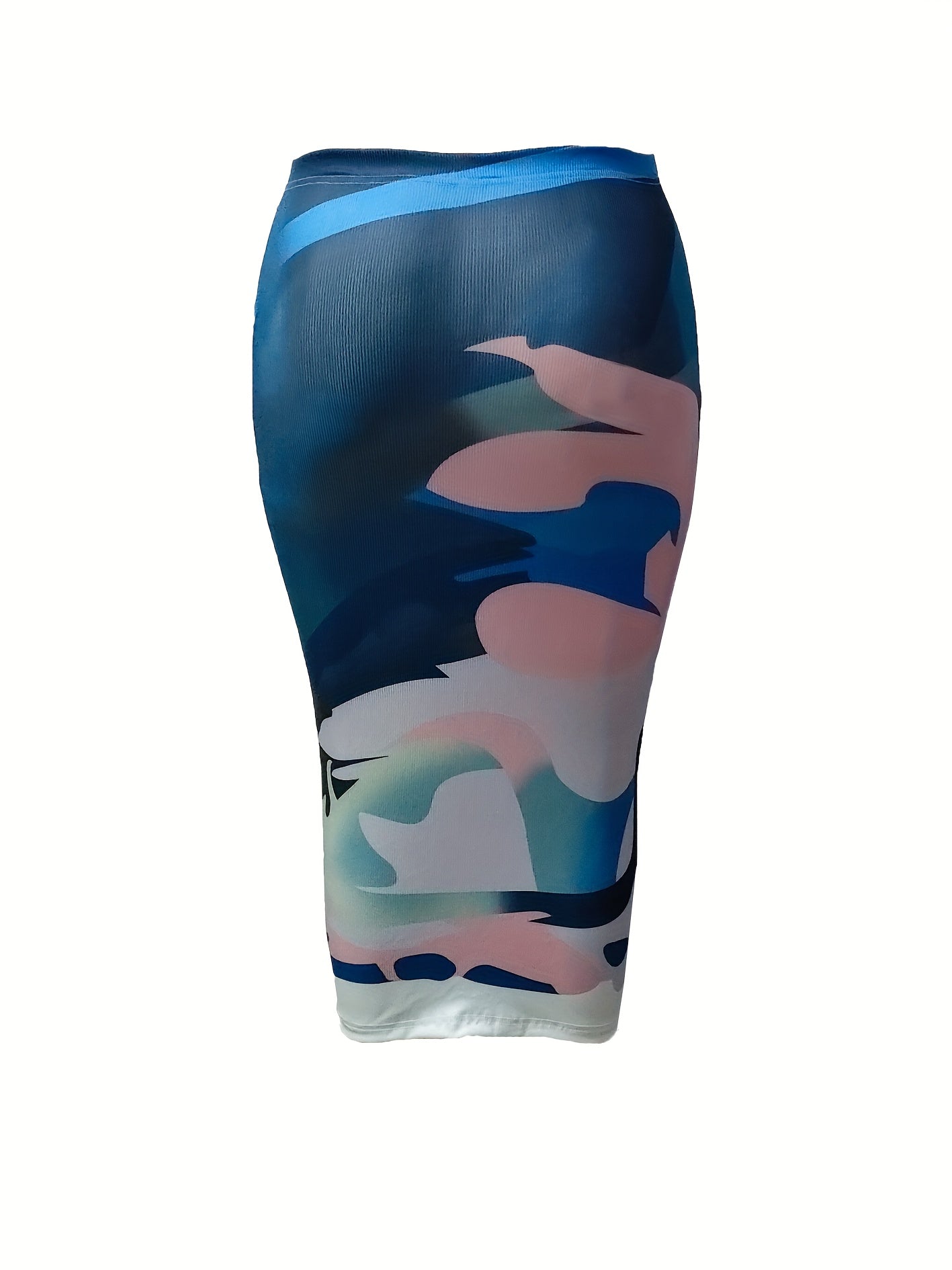  Skirt Women's Plus Random Print Elastic High Rise Slight Stretch Midi