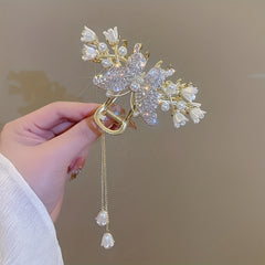 Flower Butterfly Rhinestone Tassel Hair Clip Lily Of Valley Back Head Clip